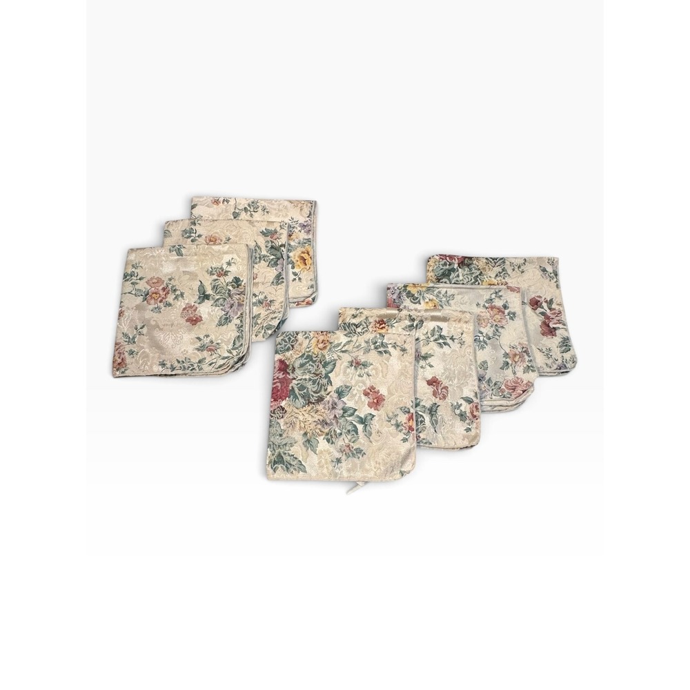 Vintage Floral Tapestry Cloth Napkins Set of 7 Cream Multi Square 18"